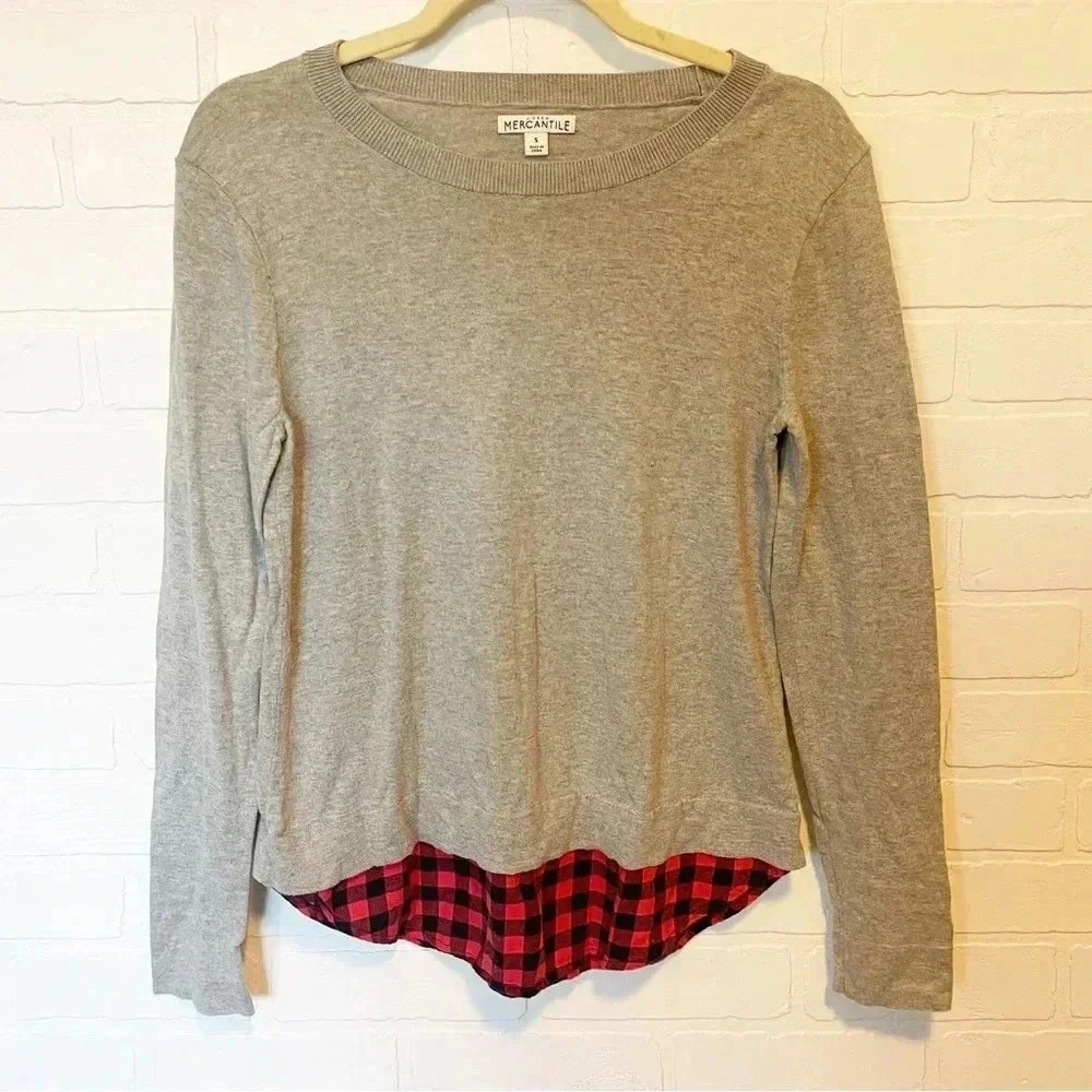J.crew gray sweater Buffalo check underlay size small